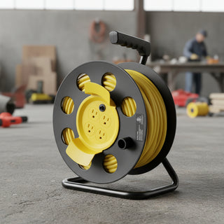 100FT Length Cable Heavy Duty Retractable Extension Cord Reel,12AWG,12A, with 4pcs Outlets and Dust Cover,Portable Handle and Safety Overload Circuit Breaker, UL certificate