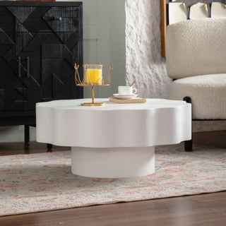 Scalloped White Coffee Table: Unique Wave-Edge Shape, Elegant Focal Piece for Stylish Spaces.