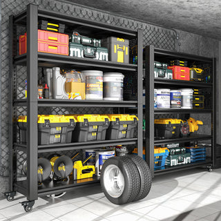 Heavy Duty Metal Shelving Unit with Pegboard and Wheels for Versatile Storage, Black, 18'D x 47.2'W x 78'H