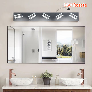 32' Modern Black 5-Light LED Vanity Light, Square Acrylic Lampshades Wall Mount Fixture for Bathroom, Mirror Lighting