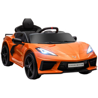 Qaba 12V Electric Car for Kids – Licensed Chevrolet Corvette, Parental Remote Control, Suspension, Music, Horn, Headlight, Slow Start, for Kids Aged 3-6, Orange