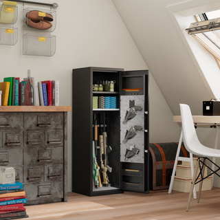 Gun Safes For Home Rifle And Pistols, Fingerprint Electronic Safe With Quick Access, Detachable Partition, No Assembly Required, Black