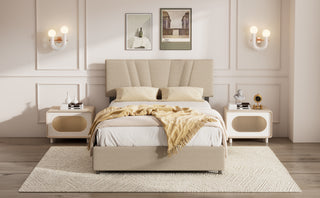 Queen Upholstered Platform Bed with Lifting Storage – Tufted Headboard, Wooden Frame, No Box Spring Needed, Queen Size Bed for Kids, Teens, Adults (Beige)