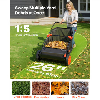 26 inch Push Lawn Sweeper with Hopper Bag, Black