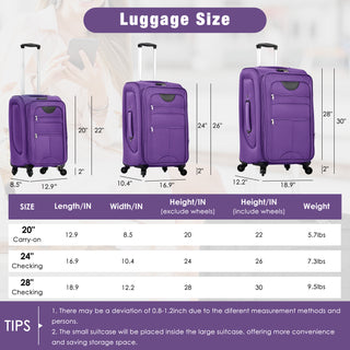 Softside Luggage Expandable 3 Piece Set Suitcase with Duffel Bag Upright Spinner Softshell Lightweight Luggage Travel Set