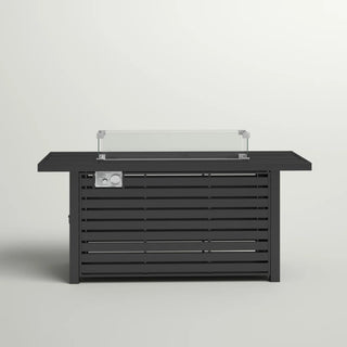 Outdoor Propane Fire Pit Table with Cover | Black Steel Fire Table with Adjustable Flame