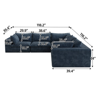 118.2" Cloud Sofa - Corduroy Deep Seat Couch, No Assembly, Blue