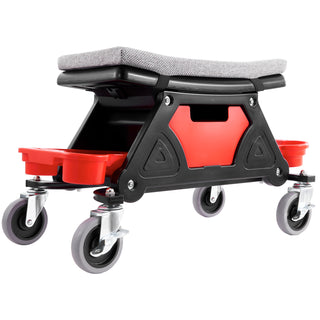 Mechanics Stool, 300 LBS Capacity Rolling Mechanic Seat with 4' Wheels, with Three Slide Out Tool Trays and Drawer, Heavy Duty Roller Creeper Seat for Home Garage DIY Automotive
