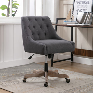 COOLMORE Office Chair Adjustable Height Swivel Chair with Wheels Linen Fabric Upholstered Computer Desk Chair with Wooden Legs (Charcoal grey Linen)