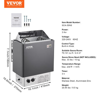 VEVOR 3KW Sauna Heater – 220V Electric Sauna Stove with Timer & Temp Control, FCC Certified for Home, Spa, or Hotel Use
