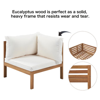 GO Wood Structure Outdoor Sofa Set with beige Cushions Exotic design Water-resistant and UV Protected texture High quality acacia wood Strong Metal Accessories