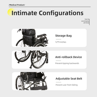 Premium Foldable Lightweight Transport Wheelchair – Adjustable Handrail, Double Brakes, Breathable Seat, for Adults & Elderly, Grey