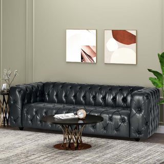 Mirod Comfy 3-Seat Black PU Leather Sofa - 83.5" Retro Living Room Couch