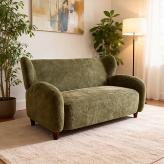 Nordic Chair Laid-back Style loveseats 58 inches - chenille Fabric Sofa Chair, Decorative Sofa, Curved Backrest,  Living Room  Study  Leisure Room ,Olivegreen