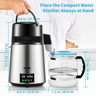 1.1 Gal Water Distiller | 750W Distilled Water Maker with Timing & Temp Display