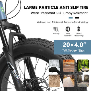 V20235 20-Inch Fat Tire Mountain Bike for Adults – 7-Speed, Dual Disc Brakes, Front Suspension, High Carbon Steel Frame, All-Terrain City & Trail Bike