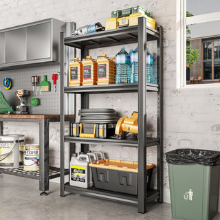 4-Tier Adjustable Metal Storage Shelf, Heavy-Duty Multi-Purpose Shelving Unit for Garage, Shed, Living Room, Black, Requires Assembly