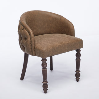 Hand-pulled buckle decoration PU Dining Chair,Accent Leisure Chair, Mid-Century Modern Arm Chair with Solid Wood Armrests and Legs, 1-Seat Cushioned Sofa for Living Room Bedroom,Brown color,SW1865BR