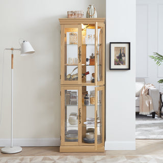 Lighted Glass Curio Display Cabinet,Display Cabinet,Glass Storage Cabinet Glass Wine cabinet Wood Frame Toy Display for Living Room, Kitchen, Pantry light bulb included Light oak