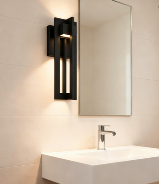 13-Inch Modern Black Outdoor LED Wall Sconce - IP65 Waterproof Exterior Light Fixture - Integrated LED Porch Light for Garage, Patio, and Front Door - Industrial Grade High-Lumen Outdoor Wall Lamp