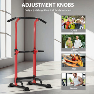 Adjustable Pull Up Bar & Dip Station - 10 Height Settings, 400LBS Capacity, Multifunctional Home Gym Strength Trainer for Men & Women,Red+Black