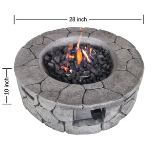 Stone Gray Fiber Reinforced Concrete Outdoor Fire Pit with Adjustable Flame and Stainless Steel Burner
