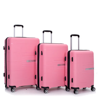 Lightweight Durable Hardshell Suitcase Set with Double Spinner Wheels and TSA Lock, Pink Polypropylene in 3 Sizes