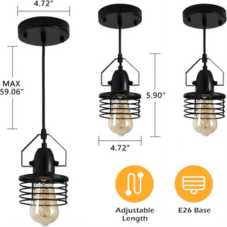  Industrial Black Metal Cage Pendant Light - 1-Light Farmhouse
