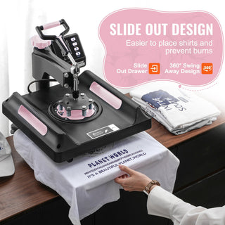 8 in 1 Heat Press Machine 15x15 in 30oz Tumbler Press T-Shirts Black