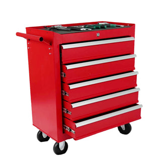 5-Drawer Metal Rolling Tool Chest with Locking System and Wheels in Red Steel