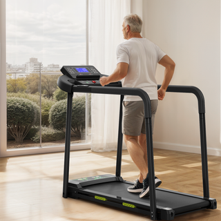 Walking Pad Treadmill for Seniors – Foldable Exercise Treadmill with Long Handrail, Large LED Display, Stable Design, 300 LBS Capacity for Elderly Fitness