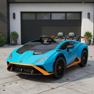 Lamborghini Huracan STO 24V Kids Electric Ride-On Drift Car – 360° Spin, High Speed 5.59 MPH, Foam Wheels, LED Lights, Music & Early Learning (Ages 3-6)