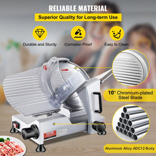 240W Commercial Electric Meat Slicer | 10" Carbon Steel Deli Food Slicer with Adjustable Thickness