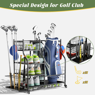 Golf Bag Storage Garage Organizer – Golf Club Bag Storage Rack with Extra Shelves, Heavy-Duty Golf Organizer for Garage, Shed & Basement