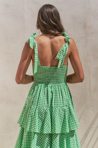 Jade By Jane Sleeveless Gingham Print Tiered Midi Dress - 100% cotton