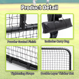 L-Shaped Baseball Net for Batting Cages – 84''H x 84''W with 42'' x 42'' Cutouts, Portable Pitching Net with Wheels and Carry Bag