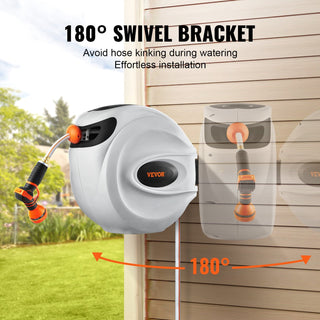 Retractable Hose Reel Water Hose Reel 65'x5/8' 180° Swivel Wall-Mounted