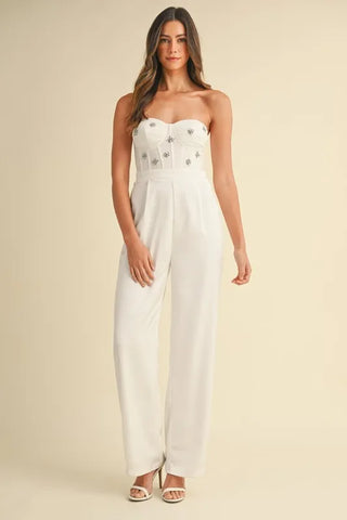 MABLE Rhinestone Applique Bustier Jumpsuit