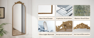 x24" Arched Full Body Mirror with Vintage Ornate Carved Applique, Wall Mounted Hanging Mirror for Living Room, Bedroom, Retro Home Decor, Bronze