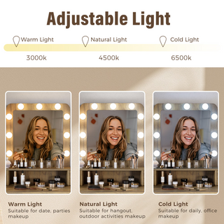 Vanity Desk with Mirror and Lights, Makeup Vanity Desk with 3 Color Dimmable Lighted Hollywood Mirror, Brown Makeup Table with 4 Drawers, Large Dressing Table for Women Girls, Brown