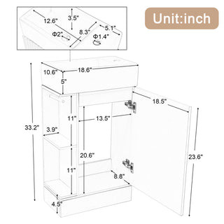 18.6" Modern White Bathroom Vanity with Sink - Compact Storage Cabinet with Reversible Two-Tier Shelf