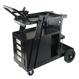 Heavy Duty 2-Tier Welding Cart with 4 Drawers, 265 LBS Capacity, Swivel Wheels & Tank Chains for MIG Welder & Plasma Cutter