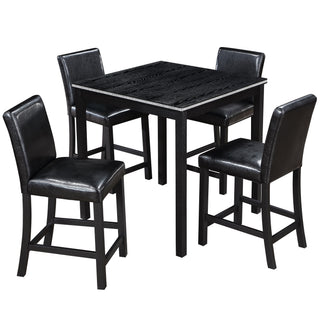 5PCs Counter Height Table Set, Wooden Kitchen Table Set with Square Table and 4 Upholstered Chairs, Counter Height Dining Table with Crystal Decoration and Chair Set for Kitchen, Dining Room, Black