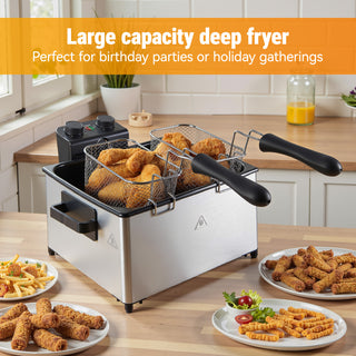 5L Electric Deep Fryer 1700W – Stainless Steel Fryer with Timer, Temp Control, 3 Baskets, Viewing Window & Odor Filter, Dishwasher Safe