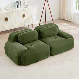 82" Olive Green Modular Corduroy Loveseat | Curved Armrest Luxury Sofa