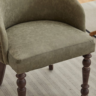 Hand-pulled buckle decoration PU Dining Chair,Accent Leisure Chair, Mid-Century Modern Arm Chair with Solid Wood Armrests and Legs, 1-Seat Cushioned Sofa for Living Room Bedroom,Olive Green color