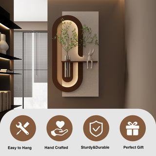 Adjustable LED Sandstone Wall Decor with Simulated Green Plants - 3D Art Sculpture with Glass Vase &amp; Rabbit Statue - Remote Control Cordless Wall Sconce - Nature-Inspired 3D Wall Art for Living Room &amp; Office