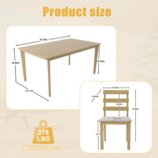 Original Wood 5-Piece Dining Table Set – 100% Solid Wood Rectangular Table and 4 Back Chairs, Practical Household Wooden Dining Room Furniture Set, Heavy Duty Minimalist Kitchen Table Set, 5-Pcs