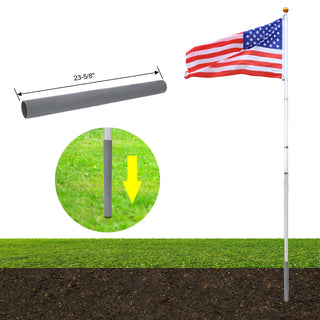 16FT Telescopic Flag Pole Kit, Extra Thick Heavy-Duty Aluminum Sectional Flagpole with Topper Balls, Outdoor Yard, Residential & Commercial Use