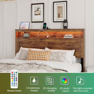 Queen Bed Frame with LED Headboard,